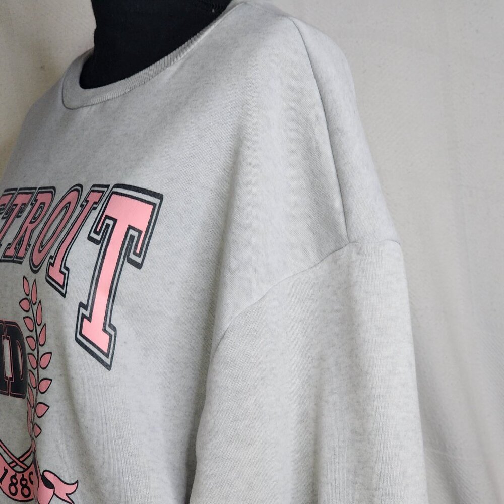 Shein Grey Crewneck with Pink Detroit Graphic Long Sleeve Poly Sweatshirt Sz S - Picture 12 of 16